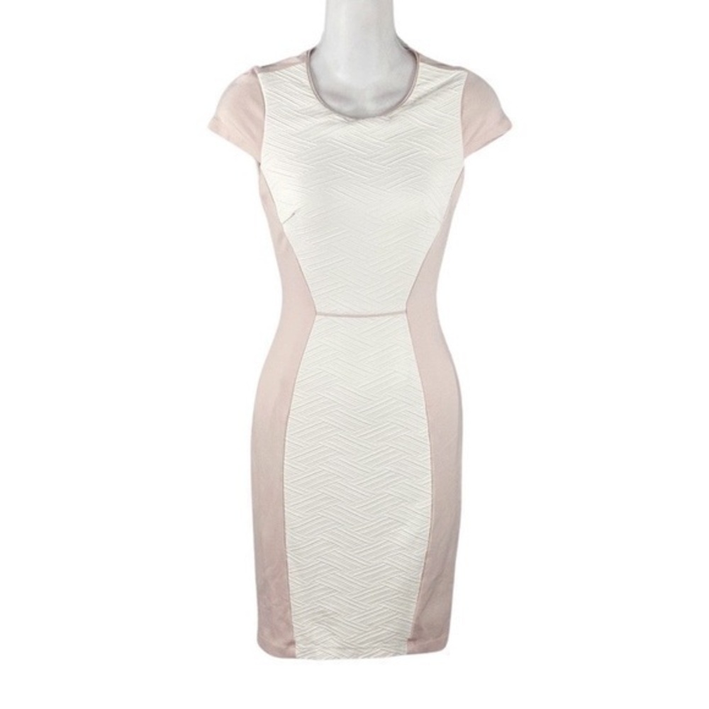 Bebe blush white textured panel bodycon dress OO3